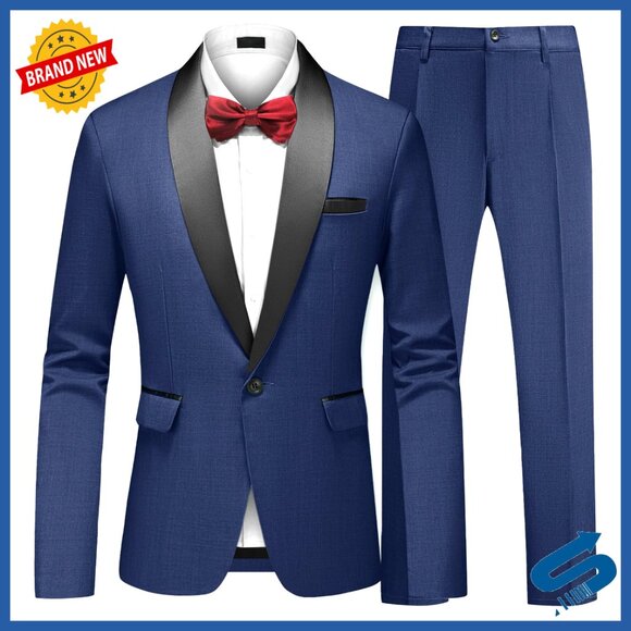 Slim Fit Shawl Lapel Tuxedo Suit Set with Bow Tie Formal Wear